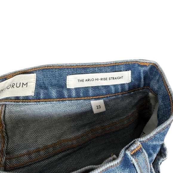 Denim Forum Size 23 Arlo Hi-Rise Straight Medium Blue Wash Stretch Denim Jeans - Picture 6 of 8